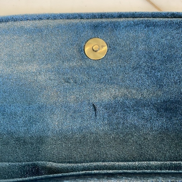NWOT Anthropologie dark gray blue velvety soft fold over purse adjustable strap - Picture 5 of 9